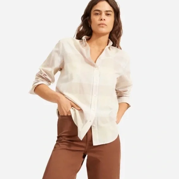 Everlane The Relaxed Air Button Front Shirt Toffee Plaid Size 10 - Picture 1 of 6